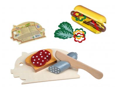 Bild zu Lebensmittel aus Holz Set Brotzeit Jause mit Hot Dog Wurst Toast  uvm