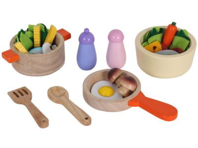 Bild zu Kochtopf Set für Spielküche aus Holz Pfanne und Lebensmittel