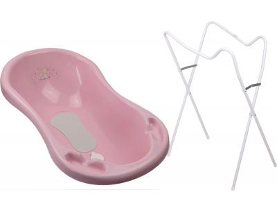 Bild zu Baby Badewanne mit Gestell, Anti Rutsch Matte  und Abflussschlauch  Zebra rosa