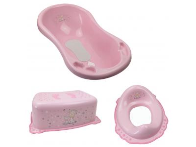 Bild zu Baby Badeset Badewanne mit Abflussschlauch Schemel Toilettentrainer rosa