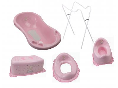Bild zu Baby Pflegeset Badewanne Gestell Töpfchen Schemel WC Sitzverkleinerer Giraffe rosa