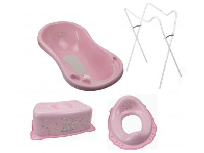 Bild zu Baby Pflegeset Badewanne Gestell Schemel WC Sitzverkleinerer Giraffe rosa