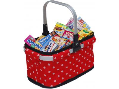 Bild zu Tanner Kinder Einkaufskorb Carry Bag Mini rot mit Punkten mit Kaufladen Artikel