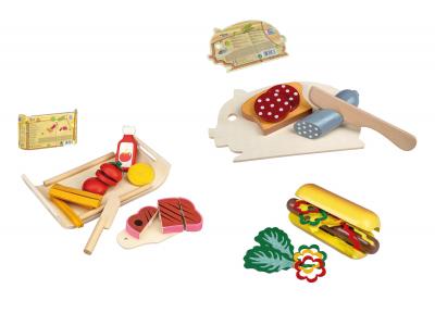 Bild zu großes Lebensmittel Set aus Holz für Spielküche schneidbar Wurst Hot Dog uvm