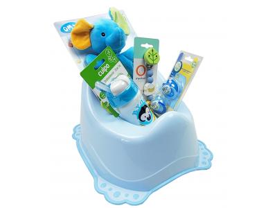 Bild zu Baby Geschenkkorb Junge kleines Geschenk für Geburt oder Taufe blau im Töpfchen
