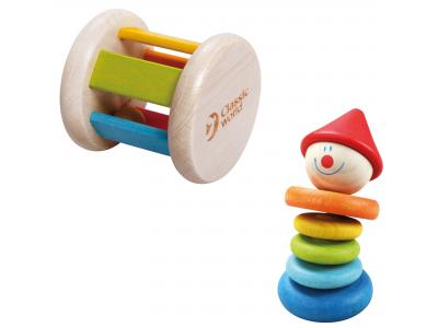 Bild zu Baby Holzspielzeug Set Wackel Clown Rassel  + Rundrassel aus Holz
