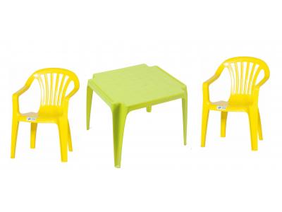Bild zu Kinder Garten Sitzgruppe 1 Tisch 2 Stühle Gartenstuhl Sessel gelb