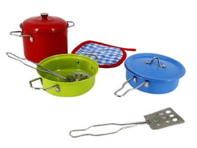 Bild zu Spielküche Kochtopf Set aus Metall bunt mit Küchenzubehör Töpfe Pfannen 