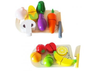 Bild zu Lebensmittel Set aus Holz schneidbar für Spielküche Obst Gemüse Holztablett
