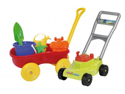 Bild zu Set Kinder Gartenspielzeug Rasenmäher mit Bollerwagen Sandspielzeug 