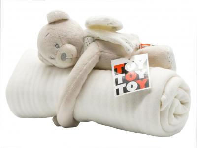 Bild zu Baby Kuscheldecke Babydecke mit Klammer Schutzengel Teddy Plüschfigur beige