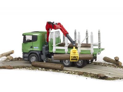 Bild zu Bruder Scania R-Serie Holztransport LKW, Ladekran, Greifer + 3 Baumstämmen