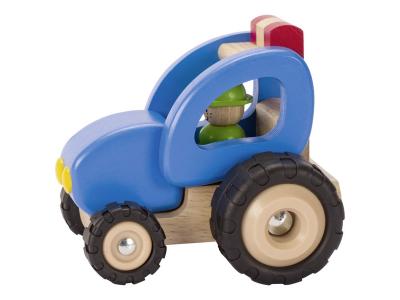 Bild zu goki - Traktor blau aus Holz mit echter Gummibereifung