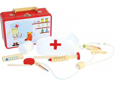 Bild zu Metall Doktorkoffer Arztkoffer mit Doktorspielzeug aus Holz 