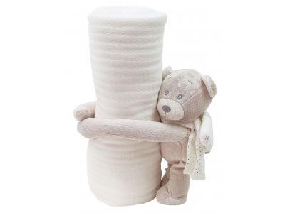 Bild zu Baby Kuscheldecke Babydecke mit Klammer Schutzengel Teddy Plüschfigur beige