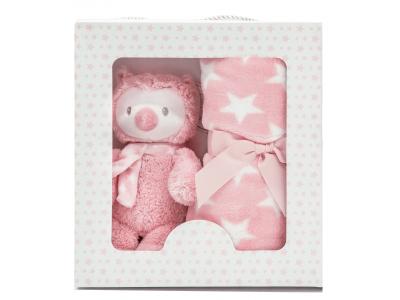 Bild zu Baby Geschenk Set mit Kuscheldecke und Eule Plüschtier rosa