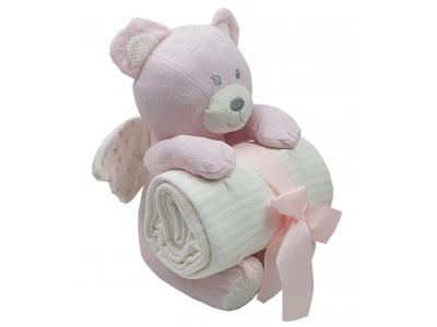 Bild zu Baby Geschenk Set Schutzengel Teddybär mit Babydecke rosa