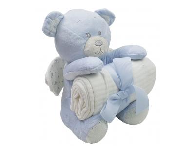 Bild zu Baby Geschenk Set Schutzengel Teddybär mit Babydecke blau