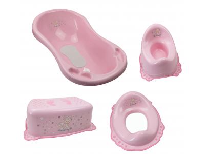 Bild zu Baby Badeset Badewanne mit Abflussschlauch Schemel Toilettentrainer Töpfchen rosa