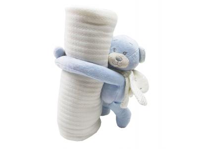 Bild zu Baby Kuscheldecke Babydecke mit Klammer Schutzengel Teddy Plüschfigur blau