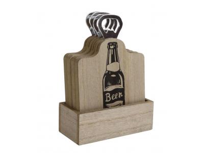 Bild zu Untersetzer aus Holz für Getränke Bier mit Flaschenöffner in Box
