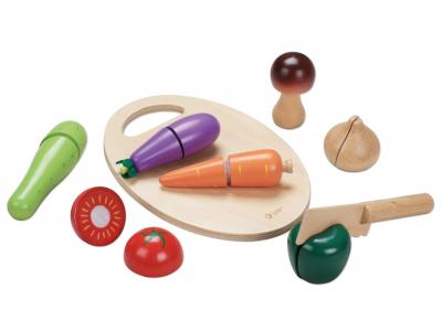 Bild zu Gemüse aus Holz schneidbar mit Messer und Tablett für Spielküche