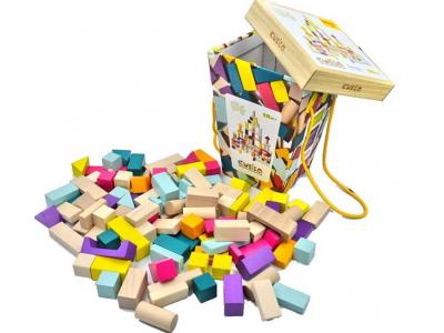 Bild zu Cubika 100 Holzbausteine Pastell Bauklötze in Trommel mit Tragegriff