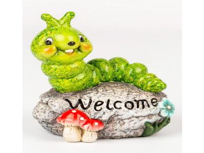 Bild zu Deko Figur Wurm auf Stein mit Welcome Druck 19 cm