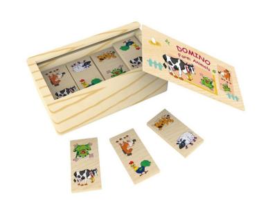 Bild zu Domino Spiel aus Holz mit Bauernhoftieren in Holzkassette 28 Steine