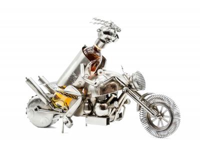 Bild zu Gigant Flaschenhalter Motorrad mit Fahrer aus Metall 54 cm edles Geschenk
