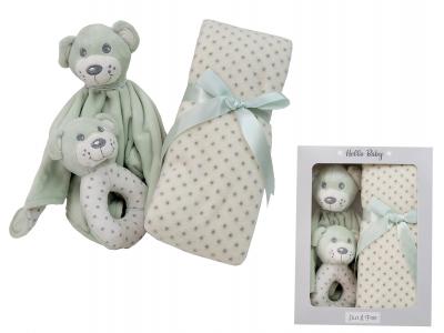 Bild zu Lilly & Fynn Baby Geschenkbox mit Schnuffeltuch Kuscheldecke Ringrassel mint