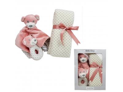 Bild zu Lilly & Fynn Baby Geschenkbox mit Schnuffeltuch Kuscheldecke Ringrassel rosa