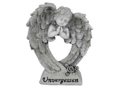 Bild zu Grabfigur Grab Dekoration Engel mit Herzflügeln und Schriftzug 19 cm 