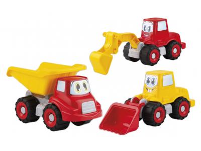 Bild zu 3 Stück Happy Trucks Kleinkind Baufahrzeuge Bagger LKW Muldenkipper Löffelbagger mit Gesicht