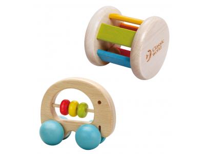 Bild zu Baby Holzspielzeug Set Schiebe Elefant Rassel  mit Räder + Rundrassel aus Holz