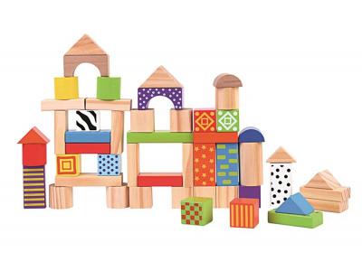 Bild zu Holz Bausteine in Box 50 bunte Bauklötze viele Farben Muster und Formen