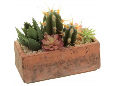 Bild zu Deko Kunst Kaktus Arrangement im Terracotta Blumentopf 