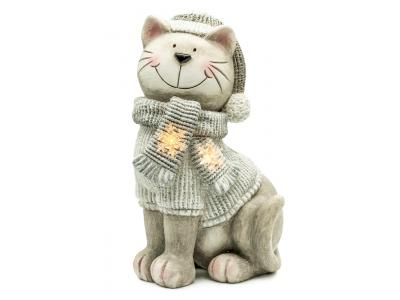 Bild zu Garten Deko Figur Katze Minka Mit LED, MÜtze und Schal 46 cm