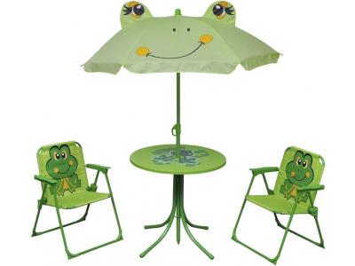 Bild zu Kinder Garten Sitzgruppe Frosch mit Sonnenschirm 2 Klappstühle Tisch