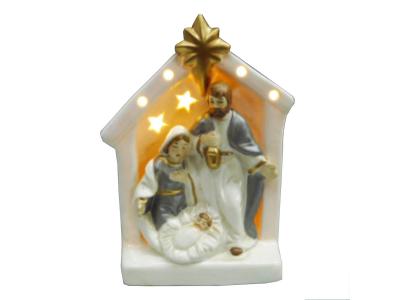 Bild zu Krippe Heilige Familie Josef Maria Jesukind aus Keramik mit Licht 14 cm 