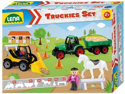 Bild zu Lena Truckies Bauernhof Set mit Traktor Anhänger Radlader Pferd uvm 13 tlg
