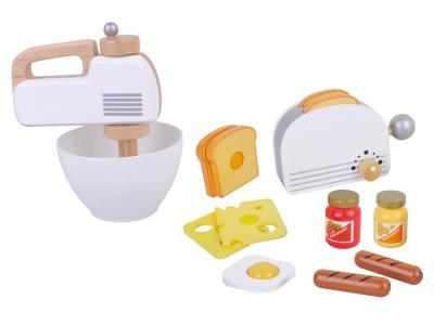 Bild zu Küchengeräte aus Holz Set Toaster und Mixer mit Rührschüssel weiß