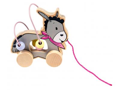 Bild zu Holz Nachziehspielzeug Esel mit kleiner Motorikschleife rosa