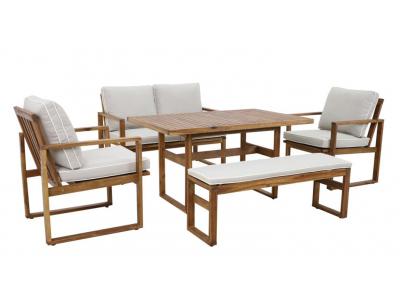 Bild zu Naxos Dining Lounge  Holz Garten  Sitzgruppe mit Bank Doppelbank Esstisch 2 Stühle 