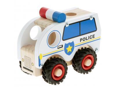 Bild zu Polizeiauto Motorik Fahrzeug aus Holz mit Gummireifen 