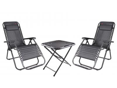 Bild zu Relax Set grau 2 Relaxstühle Gartenstuhl mit Tisch für Garten Camping uvm