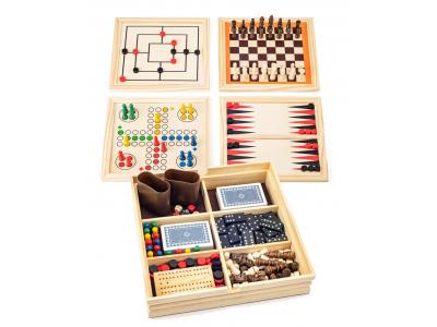 Bild zu Spielesammlung Deluxe aus Holz 5 Spiele Schach Backgammon Ludo uvm