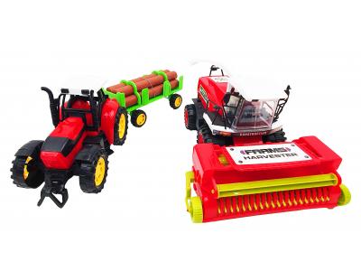 Bild zu Traktor mit Holzanhänger + Mähdrescher Bauernhof Fahrzeuge Set