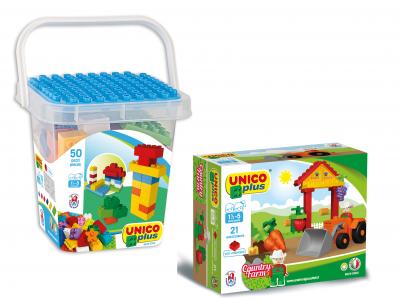 Bild zu Unico Plus 2 Boxen Set 50 tlg Eimer + kleine Bauernhof Box mit Traktor