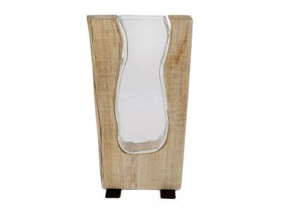 Bild zu Vase Design Deko Glasvase Organic Holz mit Glas 35 cm Höhe